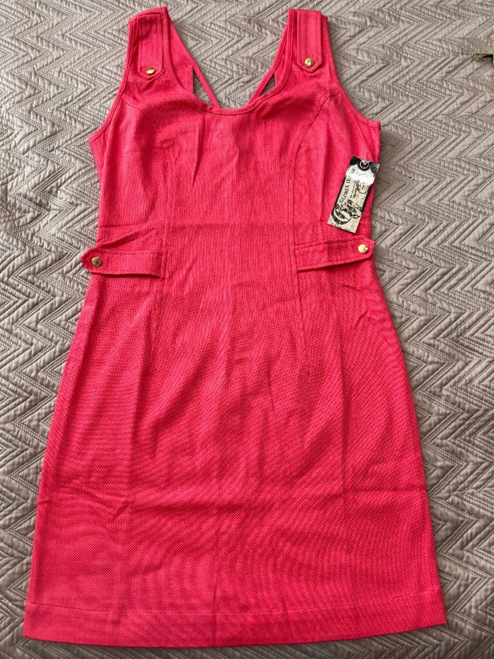 NWT Gloria Jeans Vibrant Pink Utility Sheath Dress – Gold Hardware & Criss-Cross